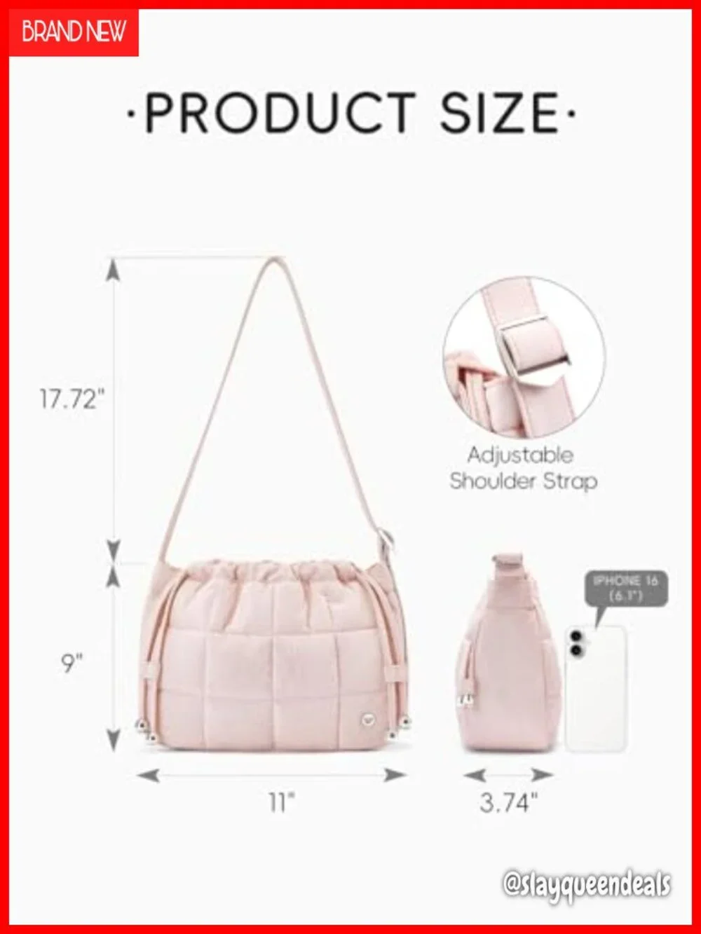 Quilted Nylon Hobo Shoulder Bag with Wide Strap
